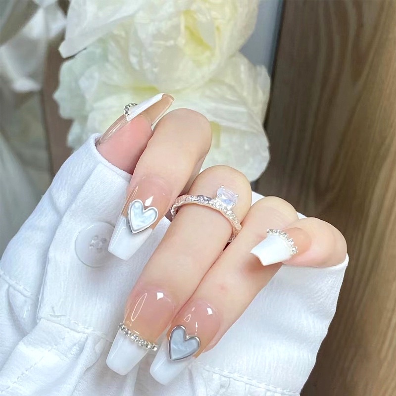 Charm nail trái tim mặt vân đá viền kim loại siêu đẹp