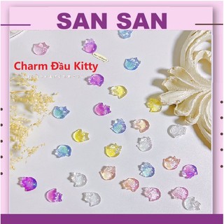Charm đầu kitty ánh nhũ xà cừ đính móng