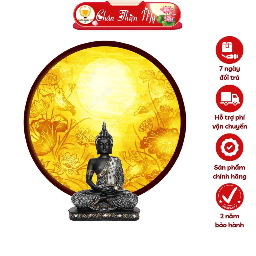 Đèn Hào Quang Hoa Sen In Tranh Trúc Chỉ CHÂN THIỆN MỸ, Trang Trí Bàn Thờ Gia Tiên, Treo Tượng Phật TC-HQ-105