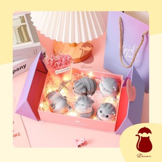 Full Set tượng 5 mèo con Ô DECOR, hộp quà tặng mô hình mèo mini để bàn màu xám full biểu cảm đáng yêu dễ thương cute