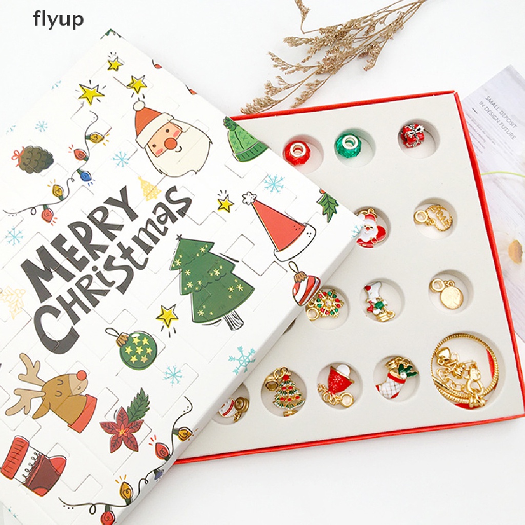 flyup 24PCS Necklace Pendant Christmas Countdown Advent Calendar Blind Box Christmas Themed DIY Bracelet Christmas Surprise Gift Box .