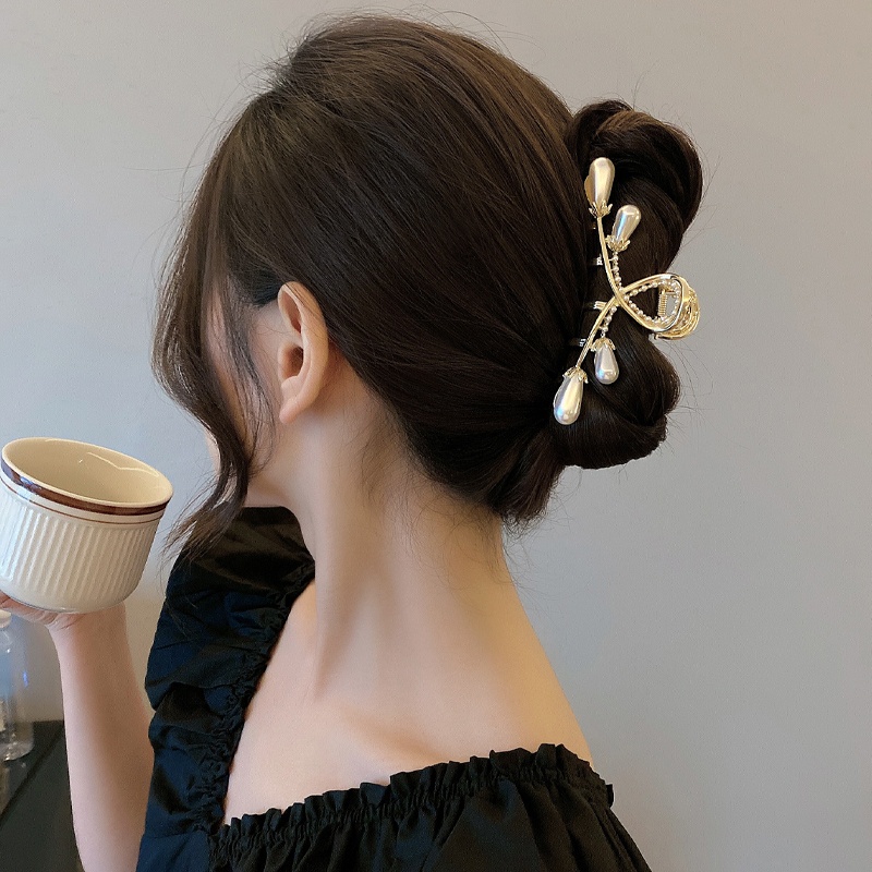 Kẹp tóc kim loại HAIMEIKANG hình hoa đính hạt ngọc trai thời trang Hàn Quốc