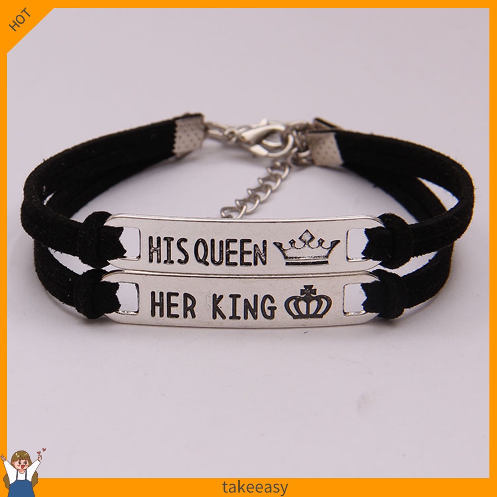 Vòng Tay Kim Loại Mặt Khắc Chữ His Queen / Her King Cho Cặp Đôi