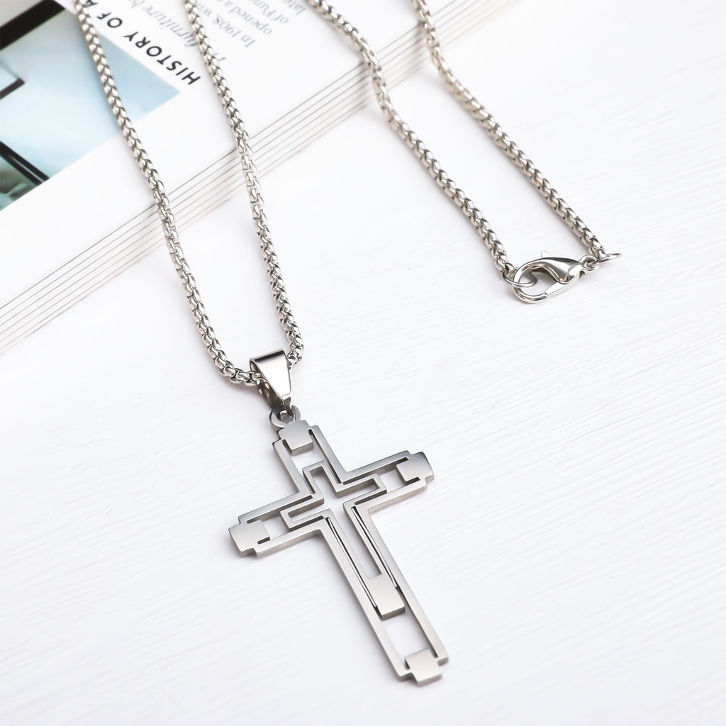 Vòng cổ Bằng Thép Không Gỉ Mặt Thánh Giá Màu Vàng / Bạc Thời Trang Cho Nam