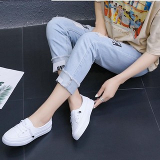 [LOẠI 1] Giày lười nữ, giày thể thao nữ trắng dáng slip on da mềm dây rút đế bằng cao cấp, Lisa M62
