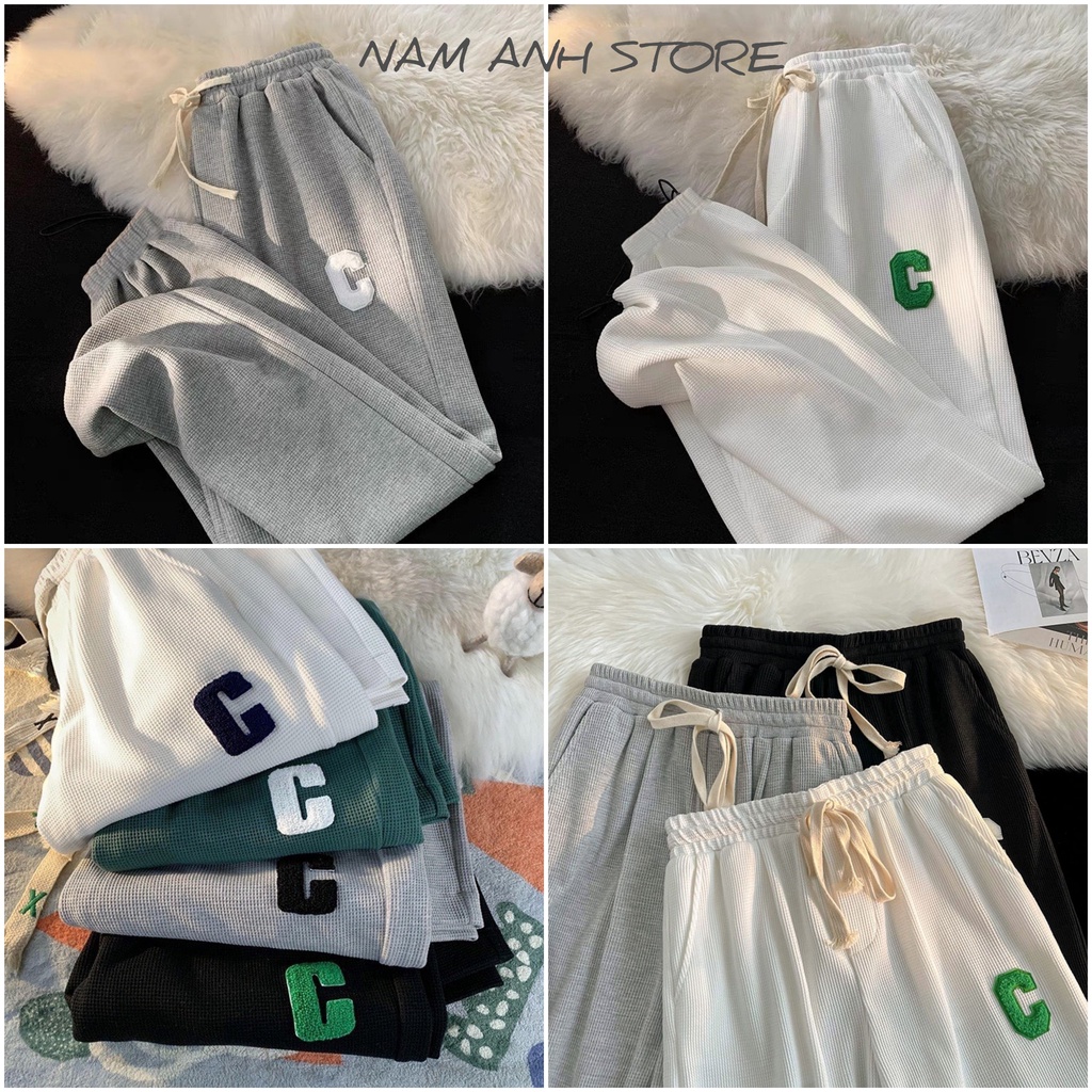 Quần Jogger Nữ Tổ Ong Chữ C Thể Thao Unisex Dày Dặn Phong Cách Ulzzang