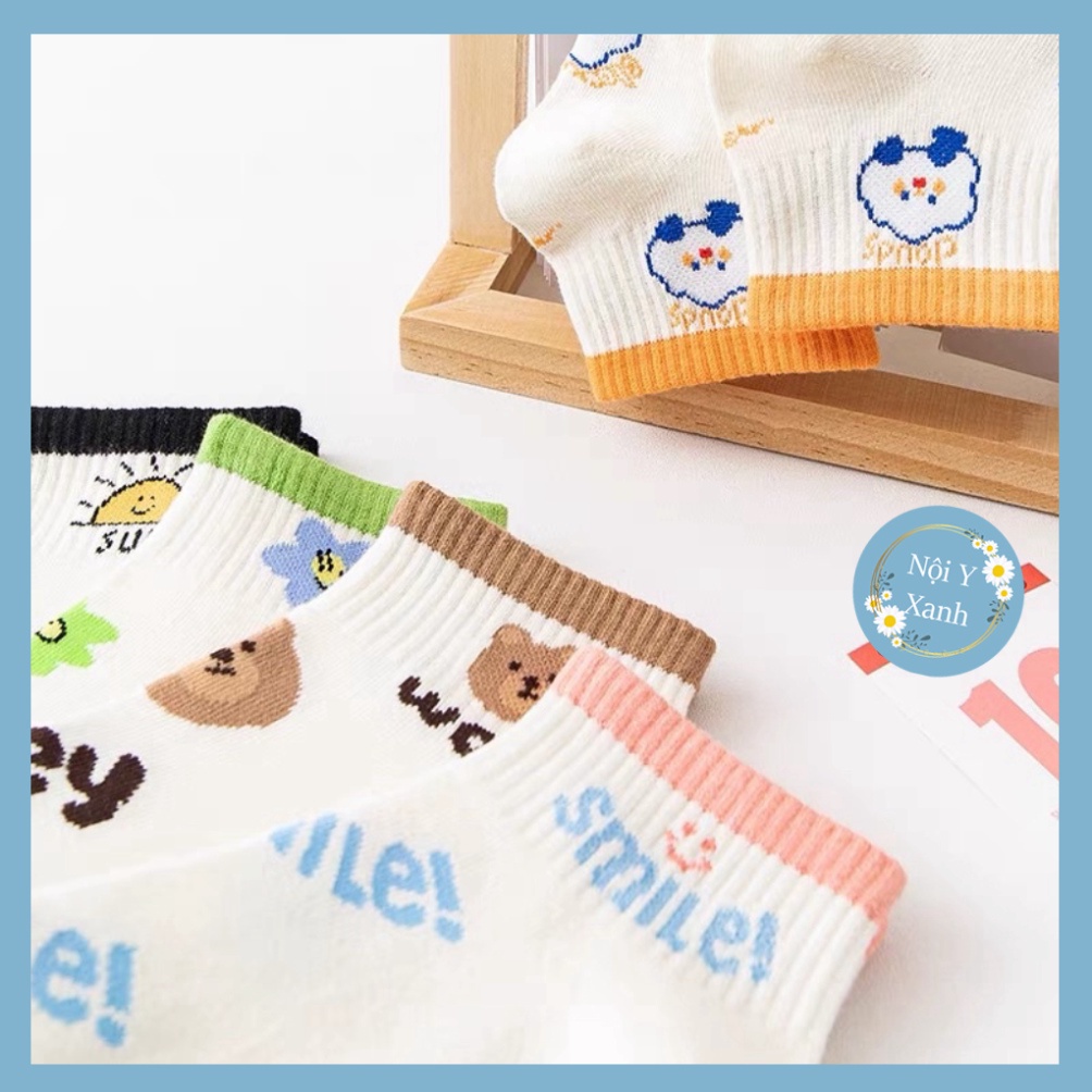 Tất Smile cổ ngắn nữ, vớ nữ chất vải cotton co và giãn bốn chiều thoáng khí tt6 nội y xanh, chất ấm, thoáng khí