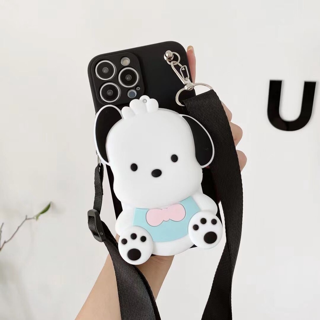 Ốp Điện Thoại TPU Mềm Kiêm Ví Hình Cún Pochacco 3D Cho iPhone 6 6S 7 8 14 Plus X XS XR 12 13 Mini 11 Pro MAX