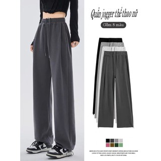 Quần nỉ nữ ống rộng ống suông bo gấu vải thun chất nỉ da cá dày dặn - quần jogger thể thao nữ ống suông dài mặc màu đông
