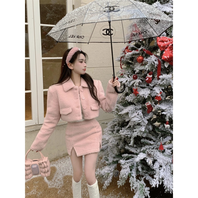 Set Áo Khoác Và Chân Váy Len Thời Trang Thu Đông Xinh Xắn Cho Nữ
