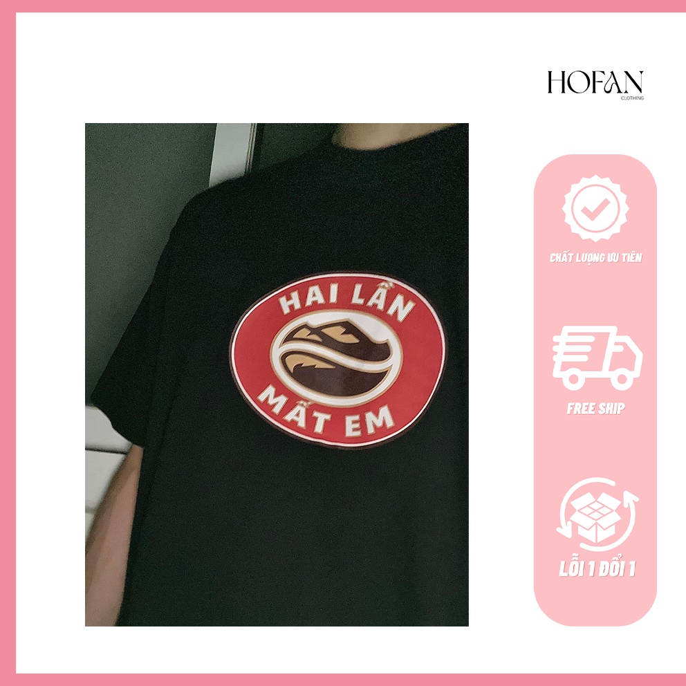 Áo thun unisex nam nữ HAI LẦN MẤT EM cotton form rộng oversize màu đen 100% cotton 2c cao cấp