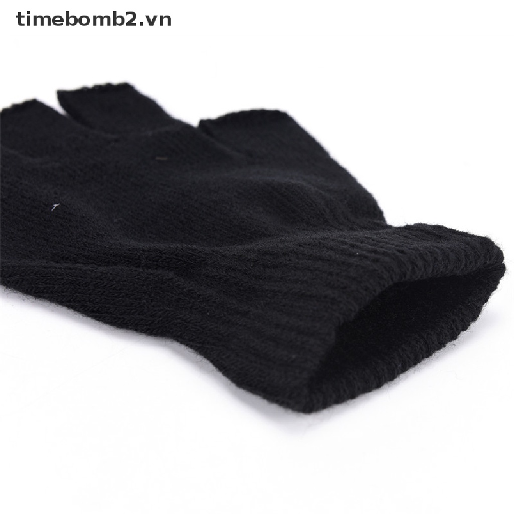 Găng Tay Đen Hở Ngón Co Giãn Giữ Ấm Mùa Đông Cho Nam