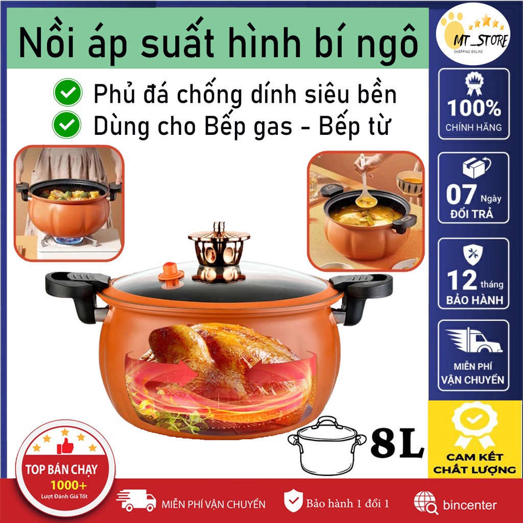Nồi Áp Suất Bí Ngô 8L - Nồi Hầm Đa Năng TOTIPOTENT POT Thiết Kế Sang Trọng Dùng Cho Bếp Gas Bếp Từ - Bảo Hành 2 Năm
