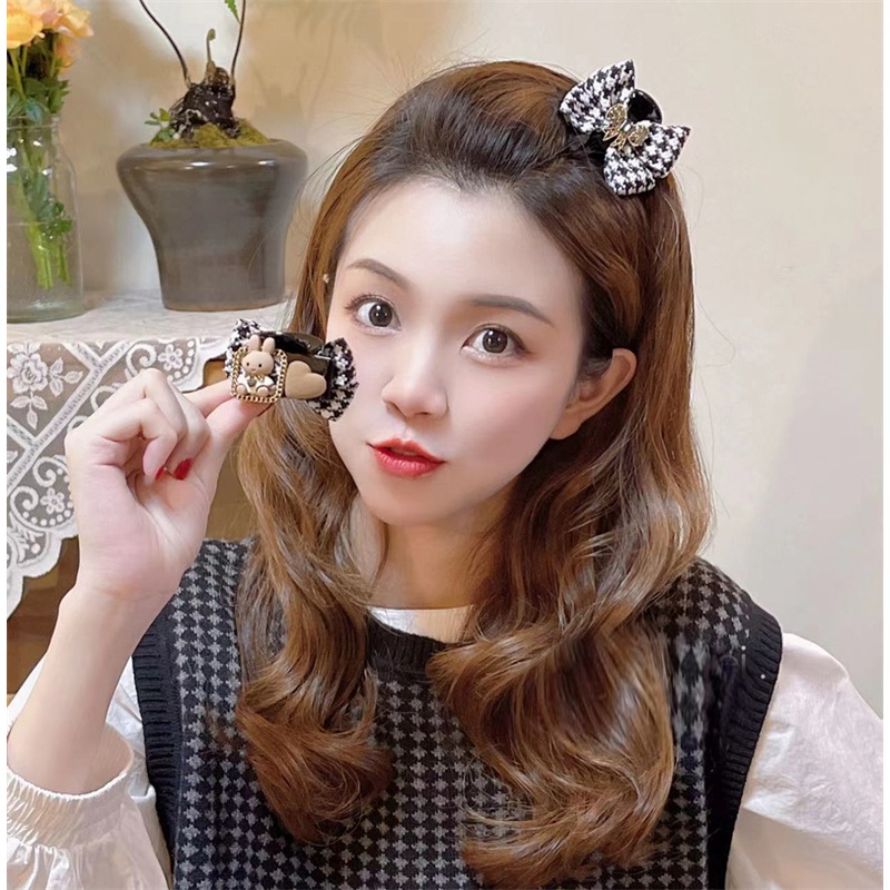 【qiaozhi】Kẹp Tóc Nơ Hai Mặt Cỡ Nhỏ Họa Tiết Thỏ Đáng Yêu Thời Trang Cao Cấp Cho Nữ