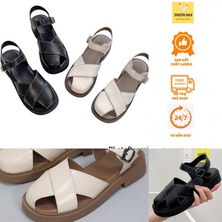 Xả kho 3 ngày: Dép sandal rọ nữ 2 nan chéo bản to chất da mềm đế 3cm- giày quai hậu 2 bản mẫu mới đế đúc