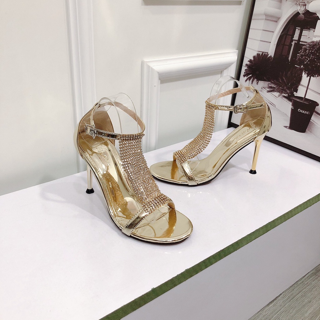 Sandal cao gót đính đá dây xoàn lấp lánh 9cm kiểu dáng sang chảnh cực tôn chân kèm ảnh thật - MT Shoes