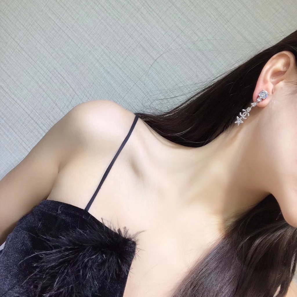 Đôi Bông Tai Mạ Bạc 925 Hình Ngôi Sao / Chữ C Thời Trang