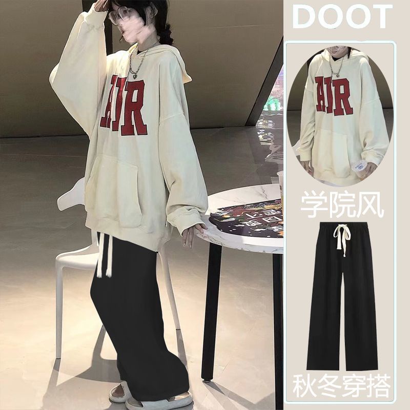 Bộ Áo Hoodie Dáng Rộng + Quần Dài Bằng Nhung Thời Trang Thu Đông 2022 Dành Cho Nữ