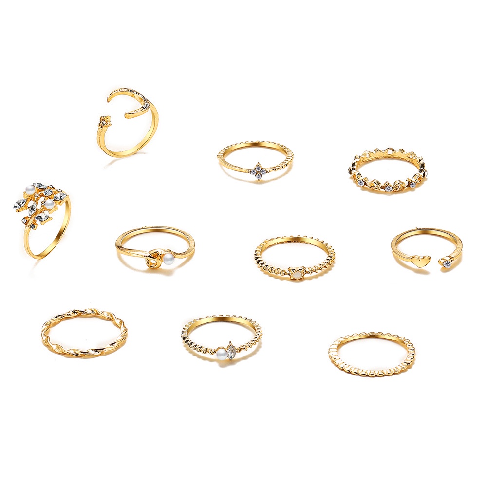 Set 10 Nhẫn Đeo Khớp Ngón Tay Đính Đá / Ngọc Trai / Ngôi Sao / Trái