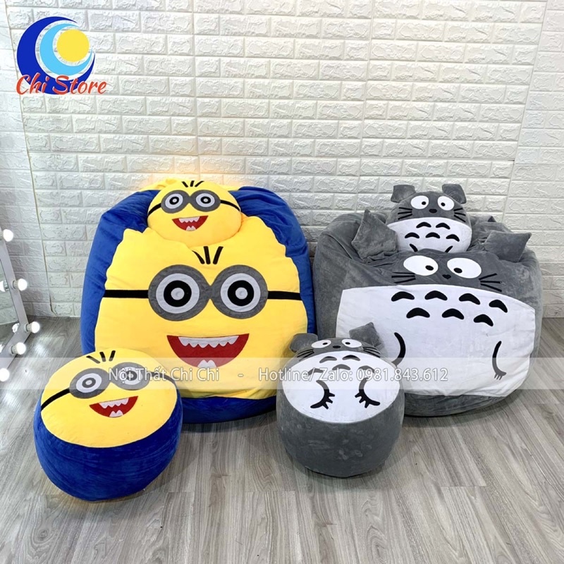 SET 3 MÓN Ghế Lười Hạt Xốp Hình Thú SIZE TO Siêu Xinh KÈM HẠT XỐP Đầy Đủ, Gối Lười Bệt Tựa Lưng Hạt Xốp Cho Bé