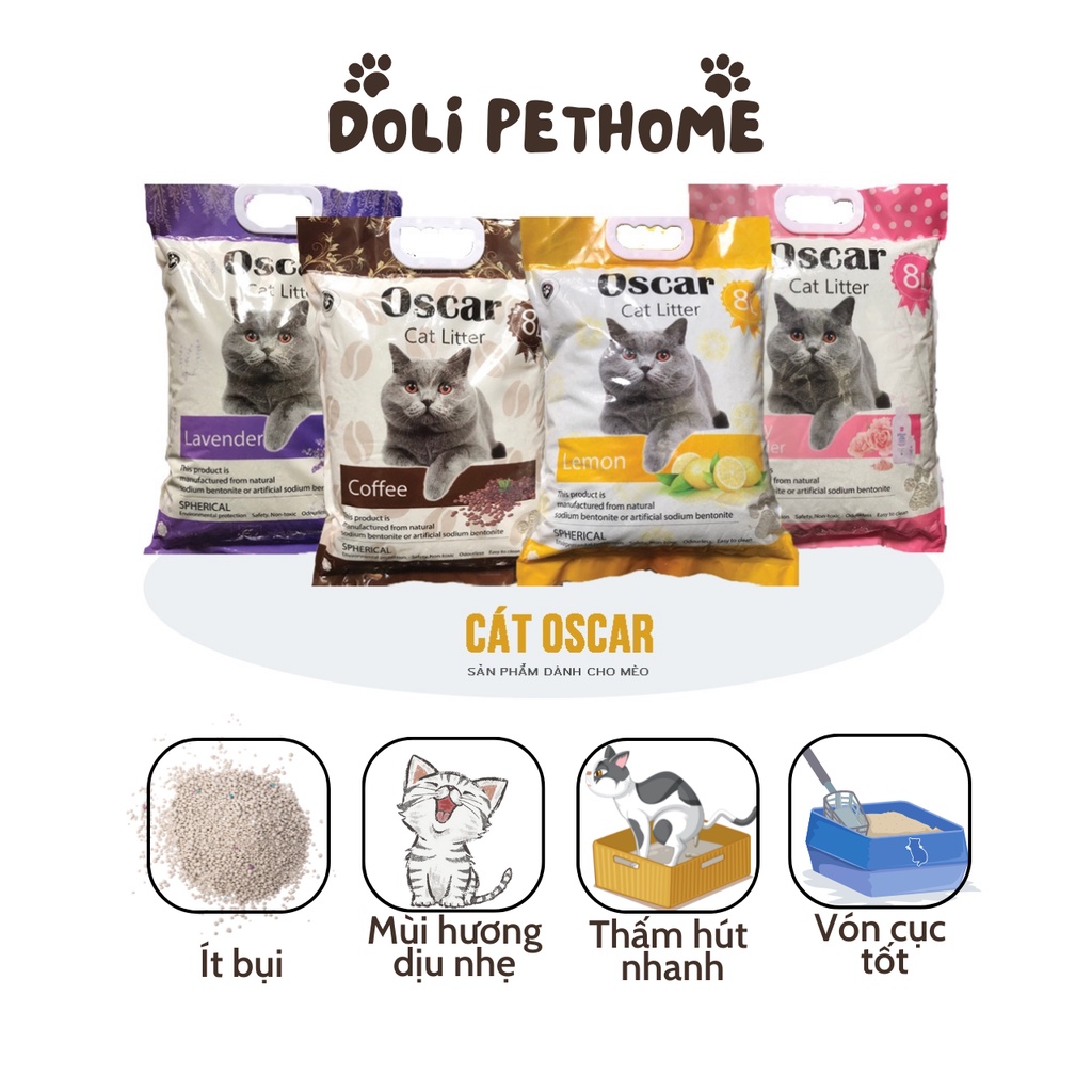 Cát Vệ Sinh Cho Mèo OSCAR 8L Siêu Vón Cục, Khử Mùi, Thấm Hút [Doli Pethome]