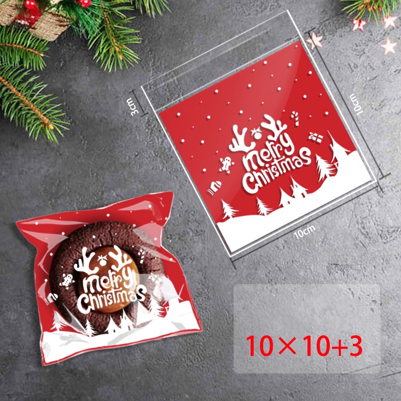 Set 100 Túi OPP Tự Dính In Họa Tiết Hoạt Hình Đựng Bánh Kẹo Giáng Sinh