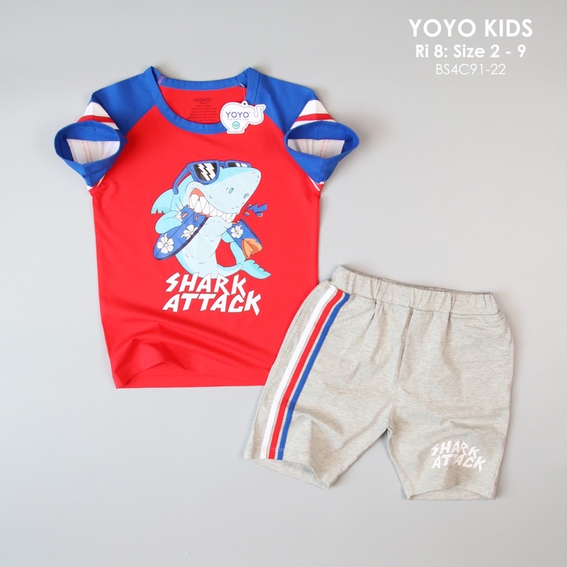 Bộ short  YoYo bé trai in cá mập.
