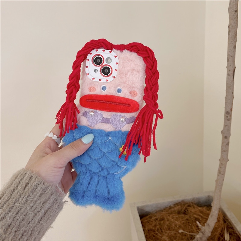 Ốp Điện Thoại Kiểu Đuôi Cá Vải Lông Xù Đáng Yêu Cho iPhone 14 13 12 11 Pro Max 14pro X XR XSMAX