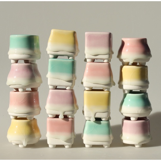 Chậu cây gốm sứ pastel màu loang mini CHAUM2 trồng hoa sen đá cây cảnh cute trang trí decor để bàn ống bút cắm đồ
