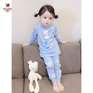 Bộ Đồ Ngủ Cotton Tay Dài In Hình Elsa Dễ Thương Cho Bé Gái 1-9 Tuổi