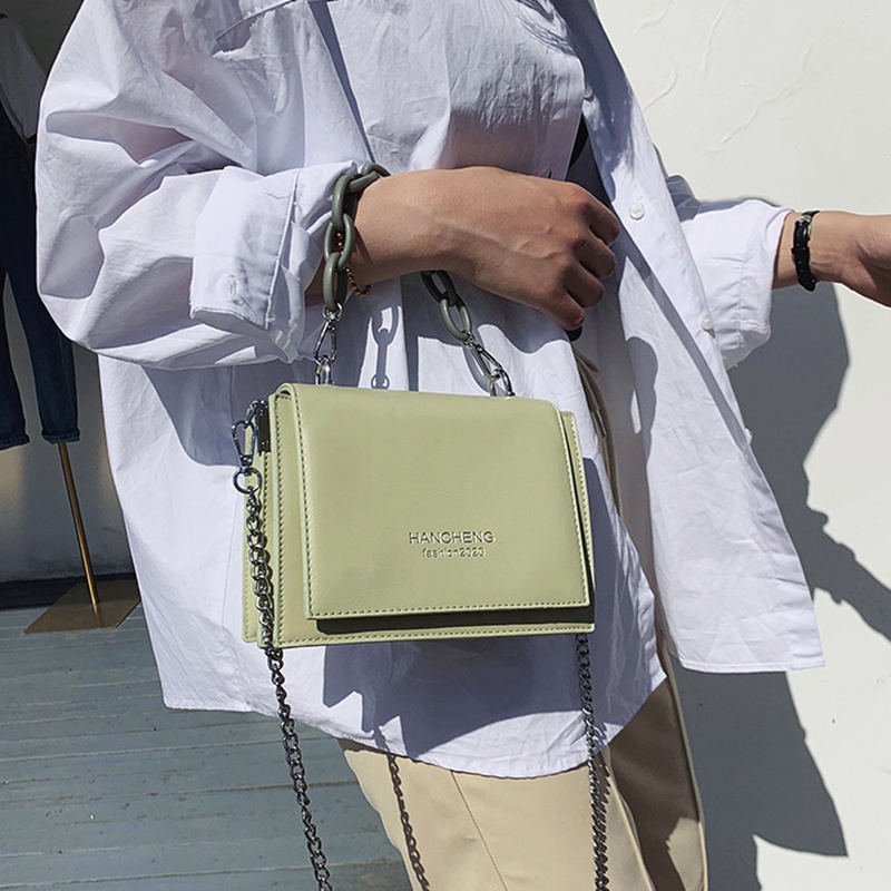 Túi Đeo Chéo Dáng Vuông Nhỏ Phối Dây Đeo Sợi Xích Thời Trang Cho Nữ