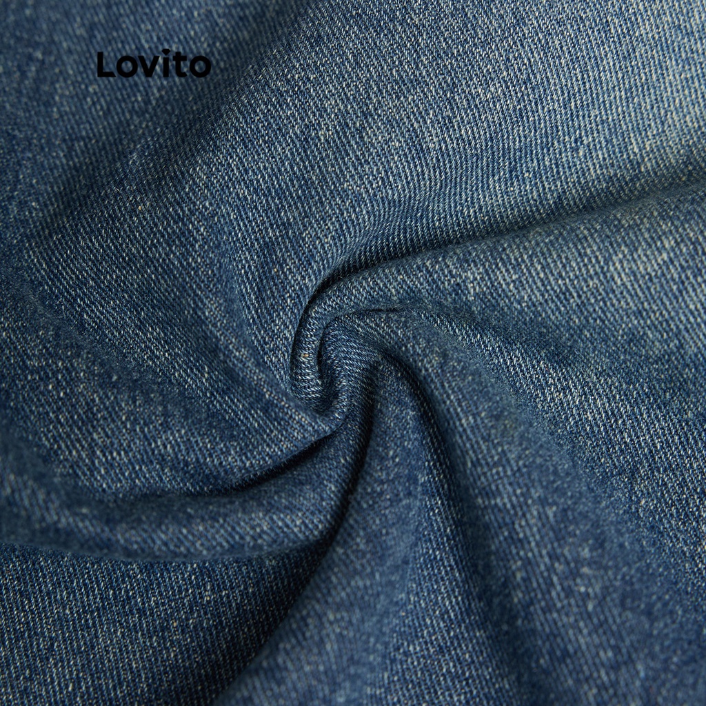 Chân váy midi Lovito vải denim màu trơn họa tiết sọc xẻ tà phong cách thường ngày dành cho nữ L39AD079 (xanh dương)