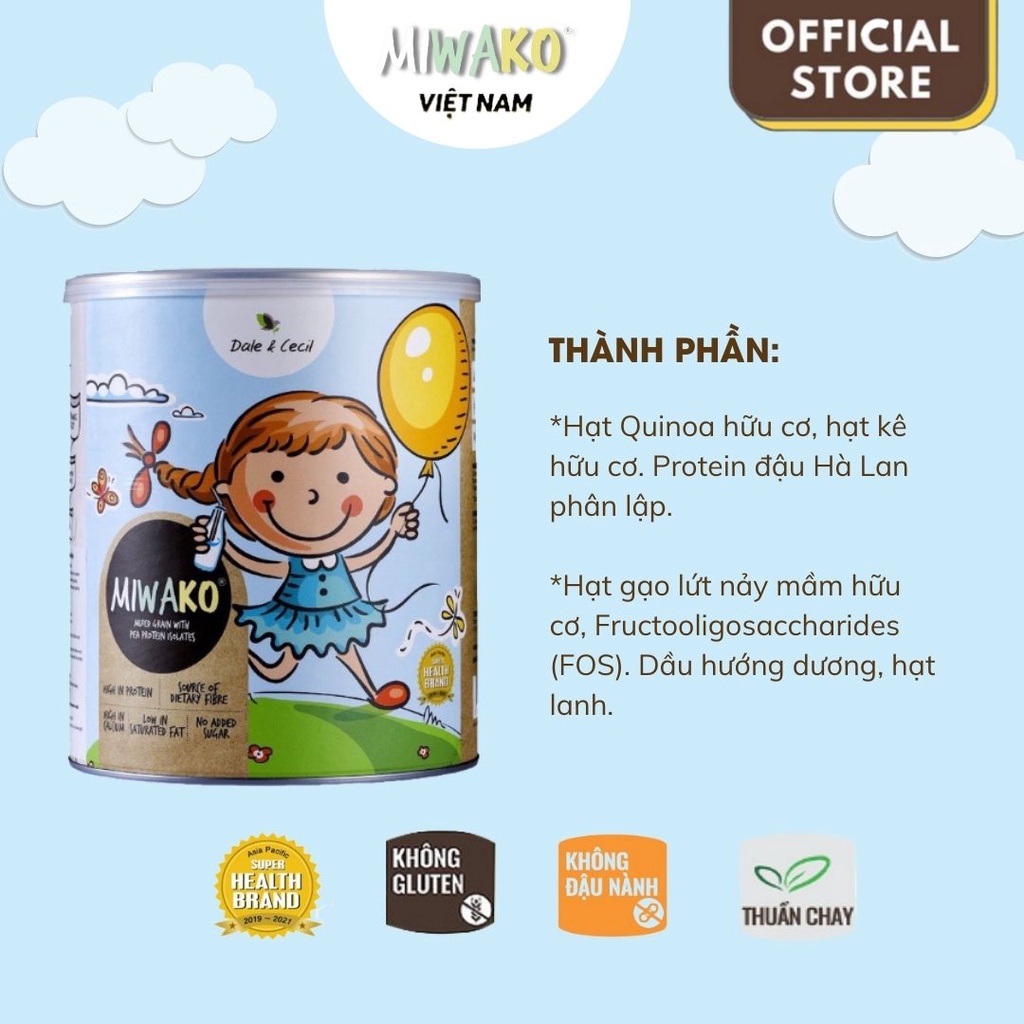 Sữa Công Thức Hạt Thực Vật Hữu Cơ Miwako Vị Gạo 400g x 3 Hộp (1.2kg) - Miwako Official Store