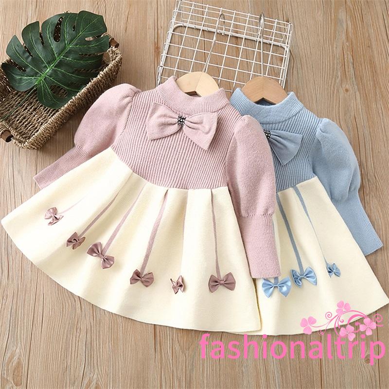 Đầm Chữ A Cổ Tròn Tay Dài Đính Nơ Thời Trang Mùa Thu Cho Nữ