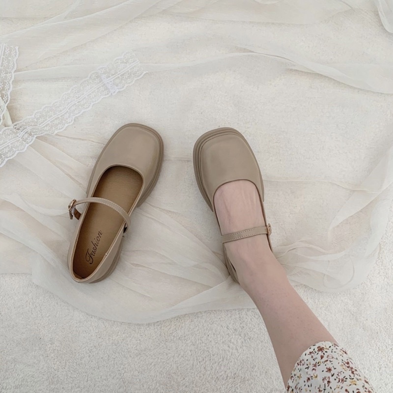 Giày búp bê có quai mảnh đế cao 3cm Mary Jane dễ thương thanh lịch cổ điển Yannie Lolita