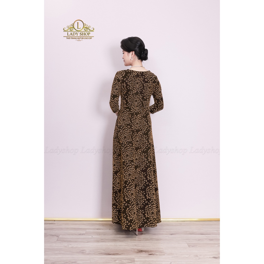 Đầm Maxi nhũ hoa cúc nhún ngực Ladyshop thời trang trung niên cao cấp T12