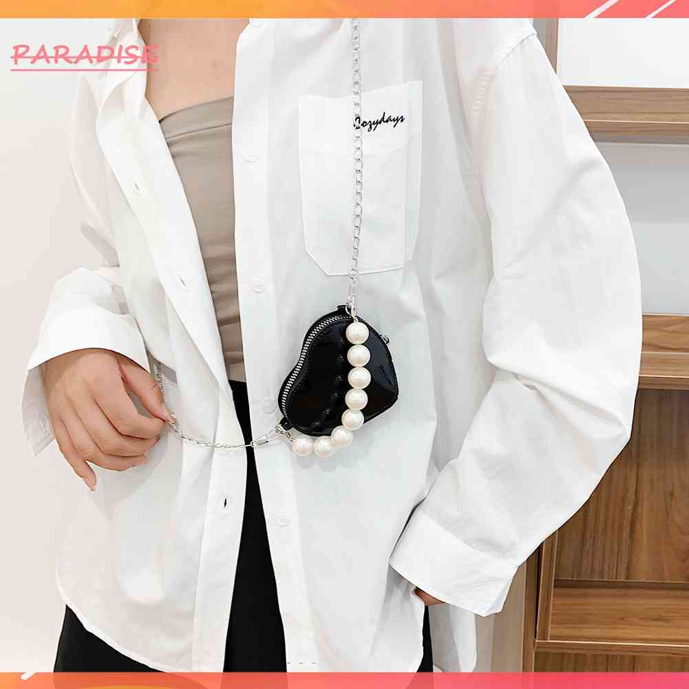 Túi Đeo Chéo Mini Hình Trái Tim Đính Ngọc Trai Thời Trang Dành Cho Nữ