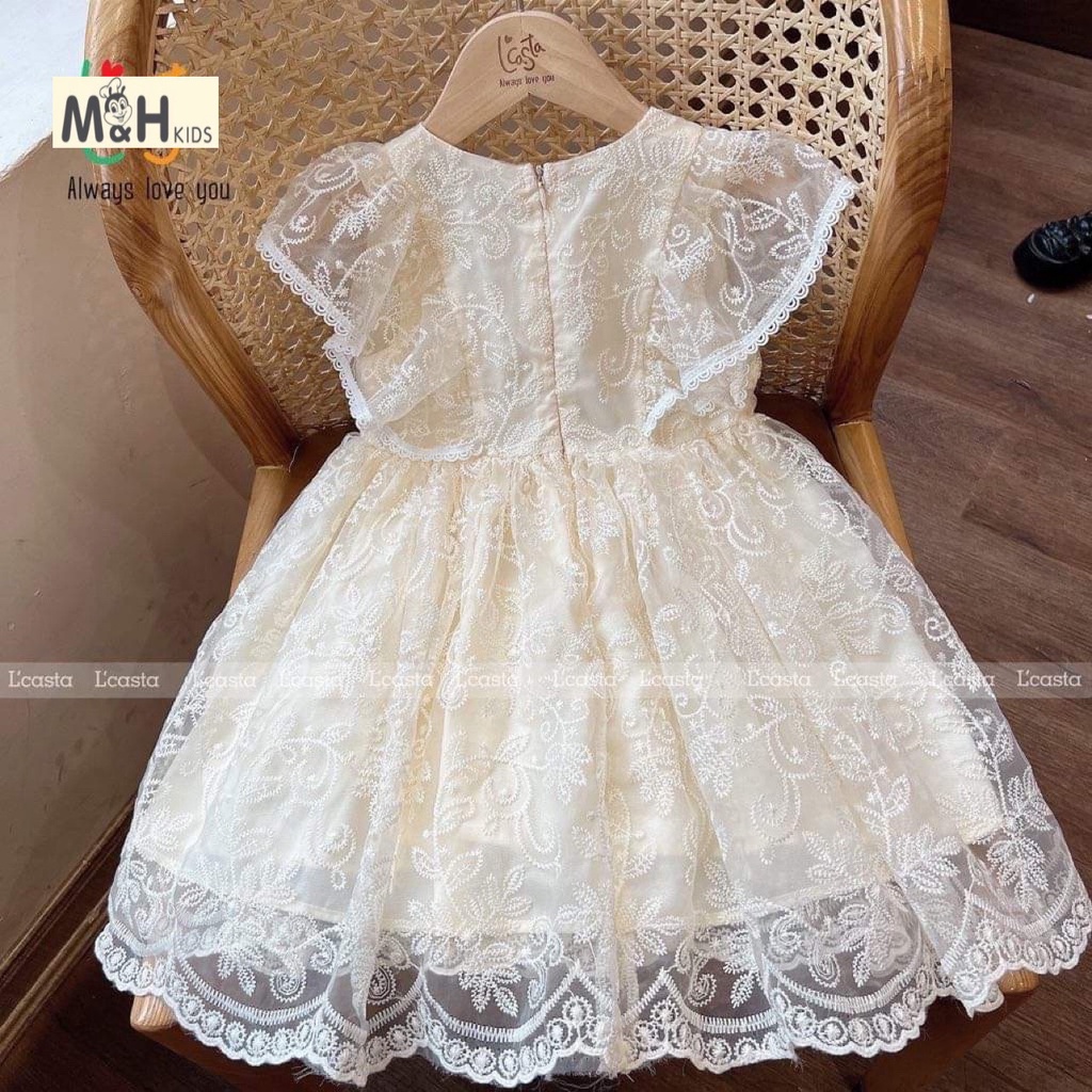 Váy Trắng Công Chúa Ren Siêu Xinh Cho Tiểu Thư NIAKI - T83