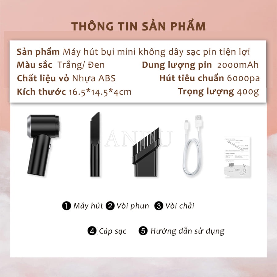 Máy Hút Bụi Cầm Tay, Máy Hút Bụi Mini Không Dây, Vệ Sinh Ô Tô, Gia Đình, Hút Bụi Giường Nệm, Lông Chó Mèo