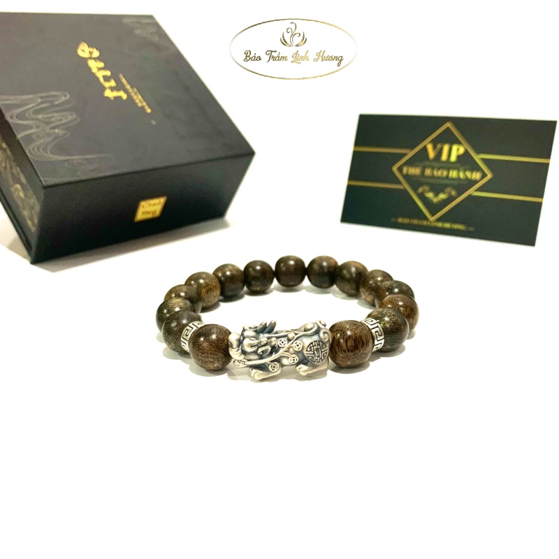Vòng Đeo Tay Trầm Hương Mix Tỳ Hưu Bạc Thái 925 Vòng Trầm Hạt Phong Thủy Tự Nhiên Cao Cấp Quà Tặng Nam Nữ - Tốc Tròn
