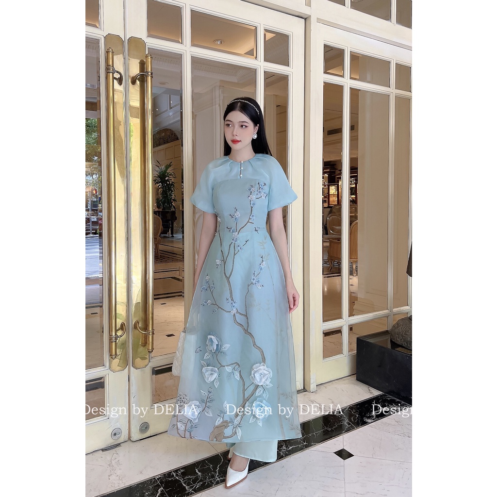 Áo Dài Cách Tân Thiết Kế Cao Cấp Delia Lam Ngọc Tơ Organza Đính Kết