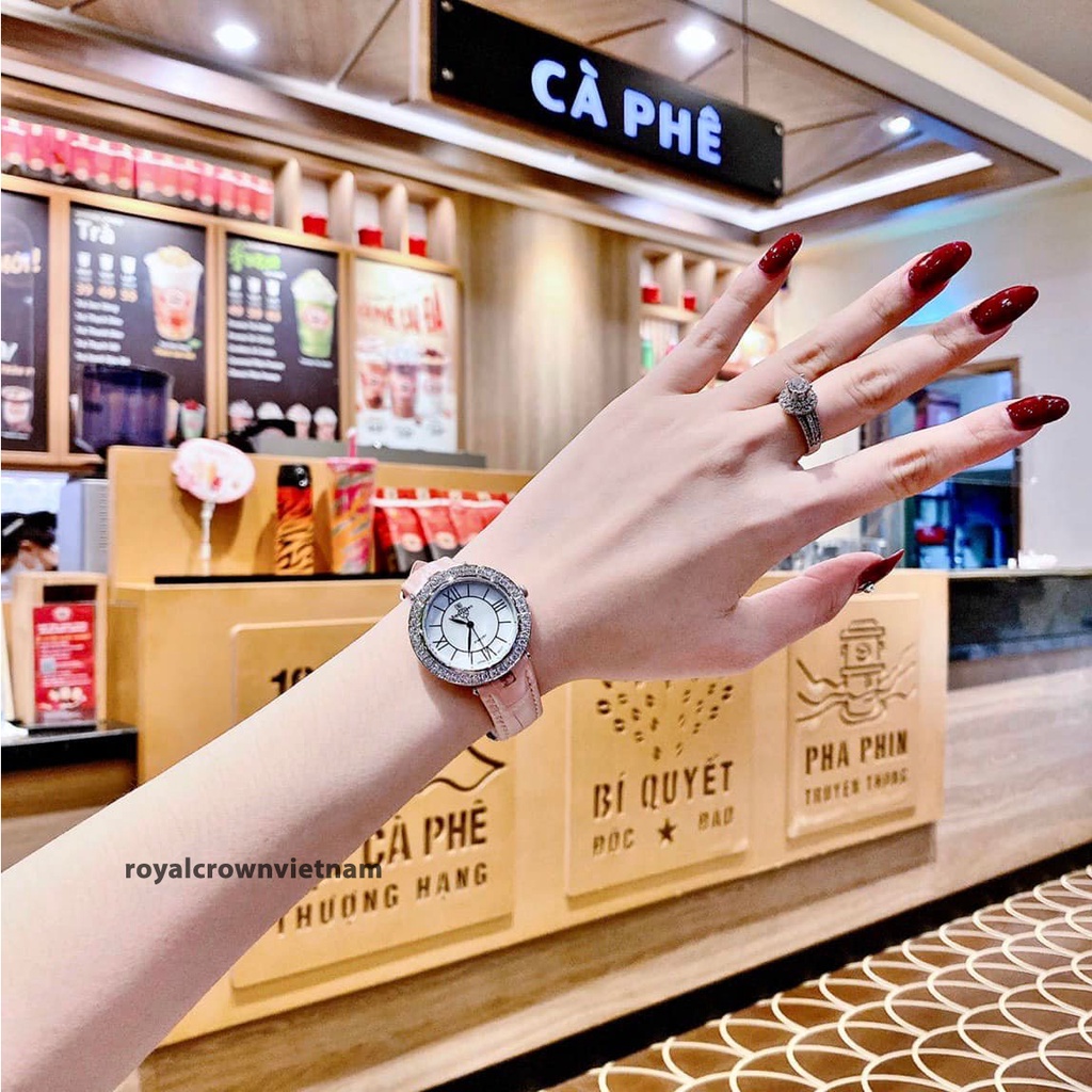 Đồng Hồ Nữ Chính Hãng Dây Da Royal Crown 4632 Chống Nước Chống Xước