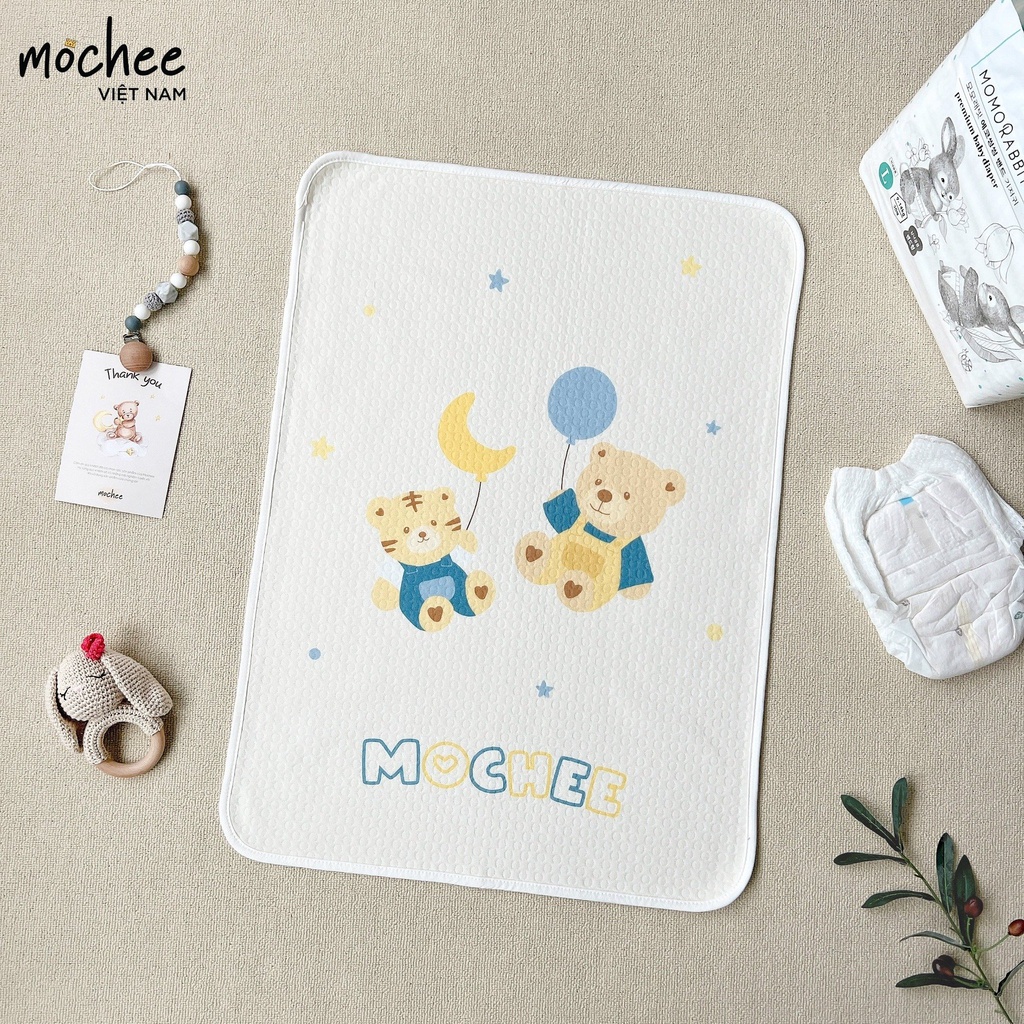 Chống thấm cho bé,Miếng lót chống thấm cotton Mochee 50x70cm, tấm lót chống thấm thay bỉm họa tiết