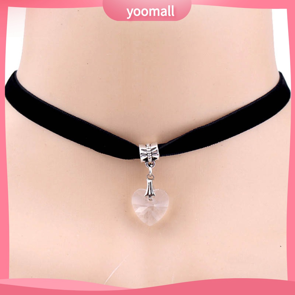 Vòng Cổ Choker Dây Nhung Mặt Trái Tim Đính Đá Phong Cách Gothic