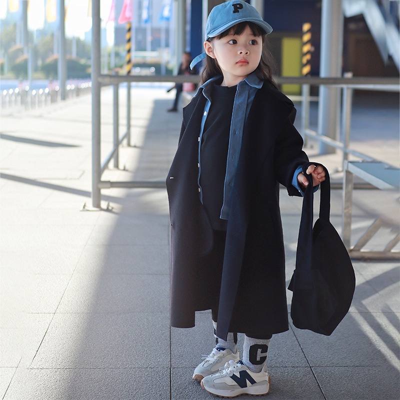 Áo Khoác Len Hai Mặt Mùa Đông, Áo Khoác Dạ Dáng Dài Trẻ Em,Áo Khoác Len Trẻ Em Chất Cotton Cao Cấp