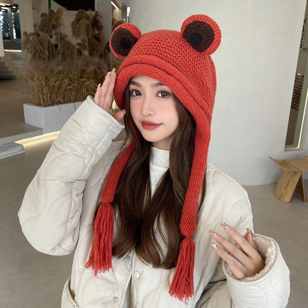Mũ Len Dệt Kim Hình Ếch Hoạt Hình Giữ Ấm Mùa Đông Phong Cách Hàn Quốc