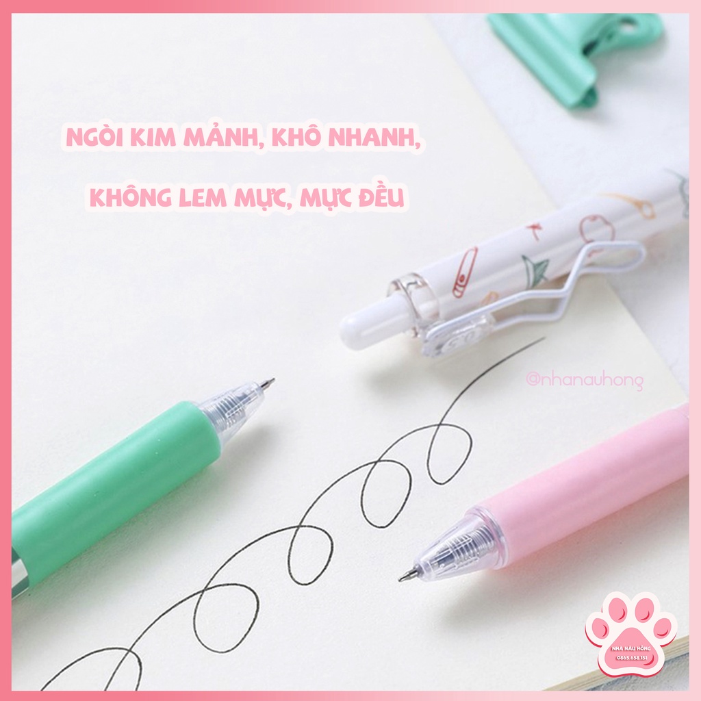 Bút gel bấm Mura Caro, màu mực đen, ngòi kim mảnh cao cấp 0.5mm, khô nhanh - Study Hard