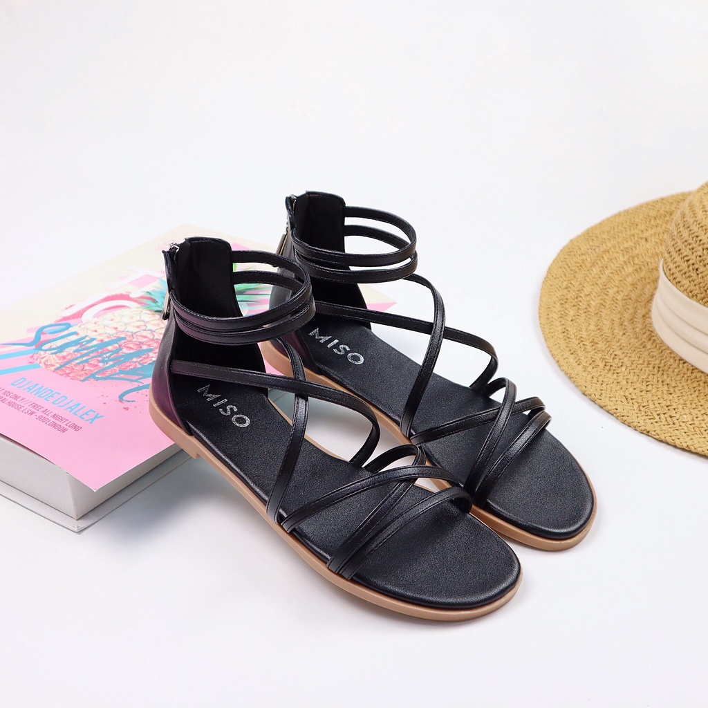 Giày Sandal Chiến Binh Bohemian Nữ Đế Bệt Đan Dây Phối Dây Kéo Trẻ Trung M041