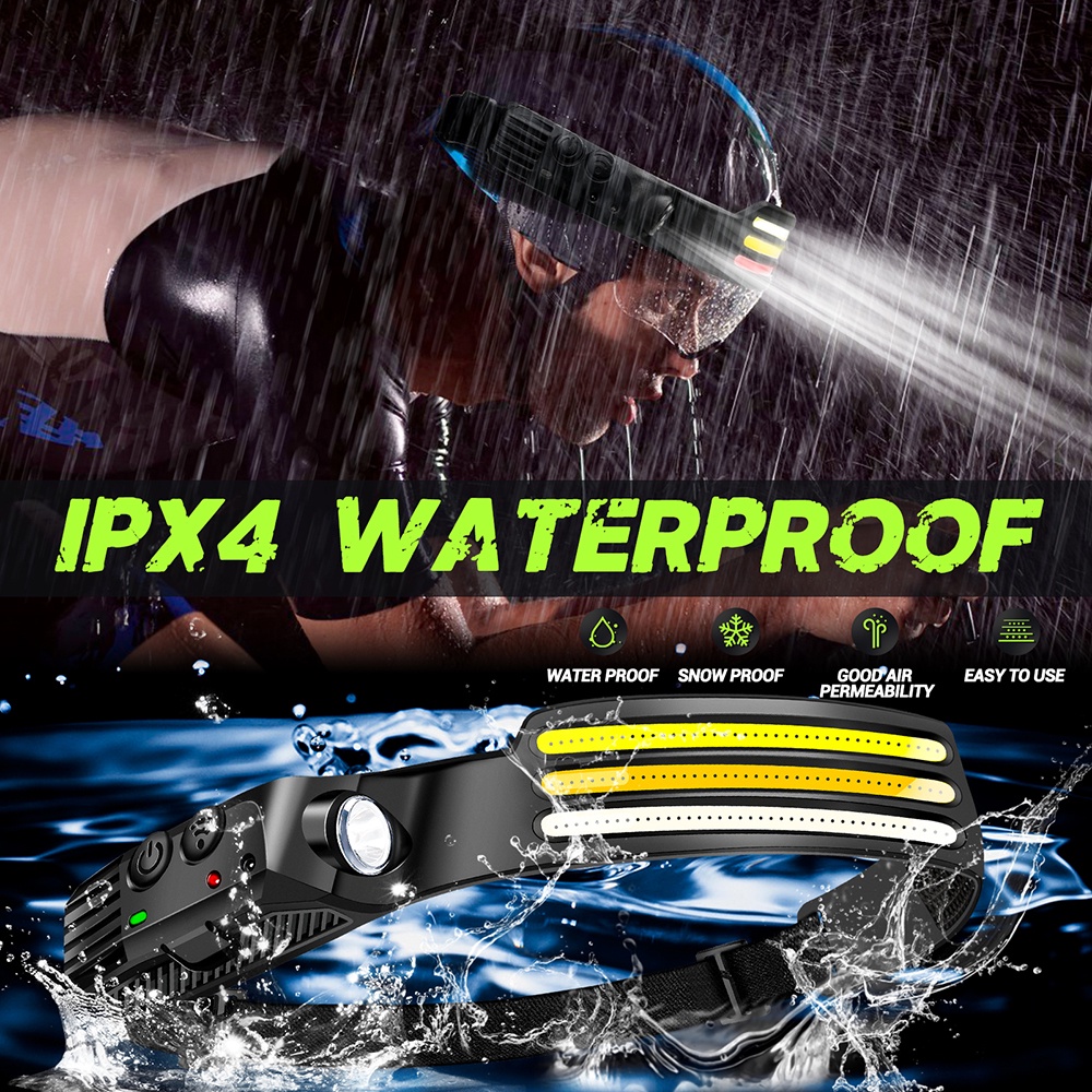 Đèn đầu cảm biến COB LED với Pin tích hợp / Đèn pin chống nước có thể sạc lại USB / 5 chế độ chiếu sáng Ánh sáng làm việc