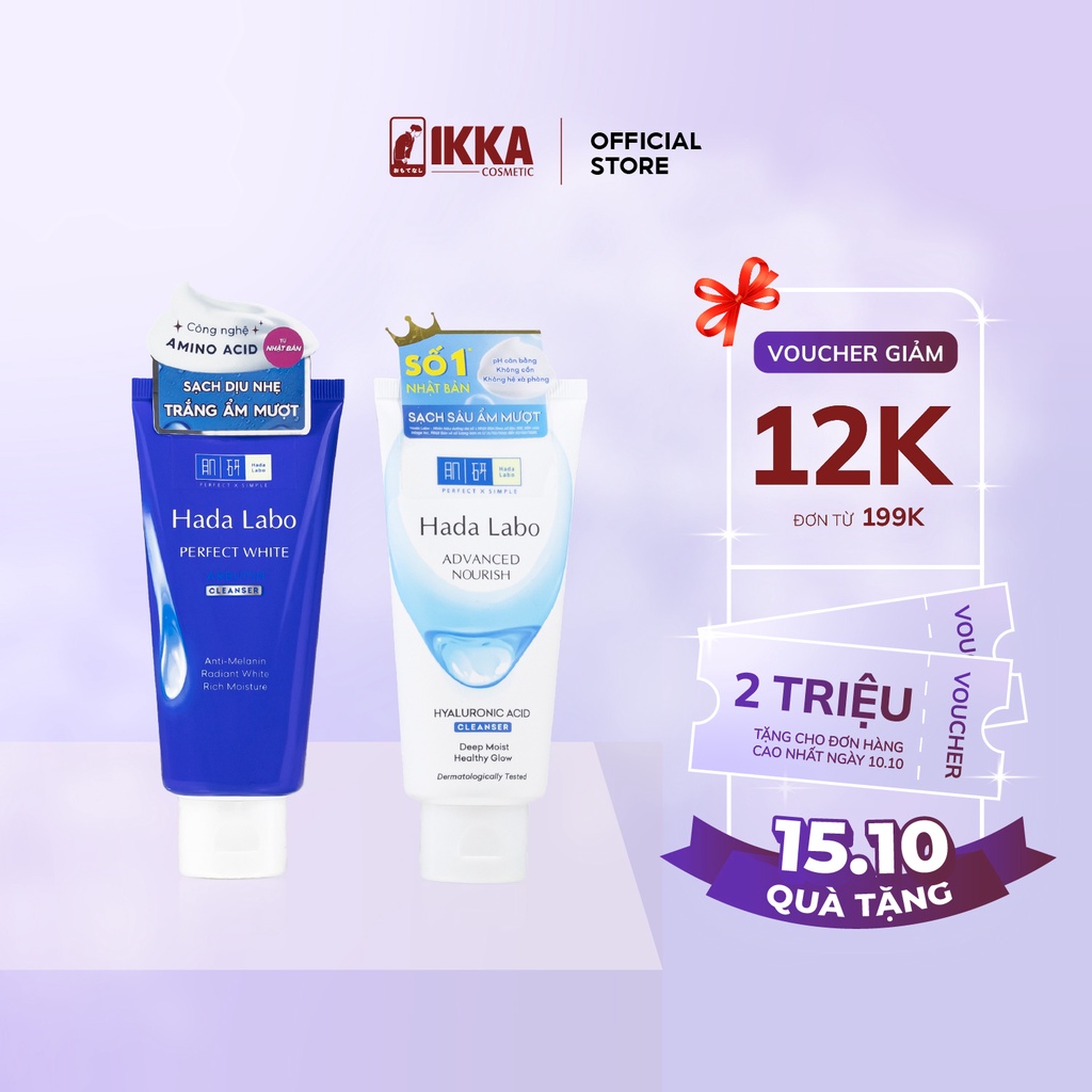 Sữa rửa mặt trắng da ngừa mụn Hada Labo Nhật bản dưỡng ẩm kiềm dầu 80g